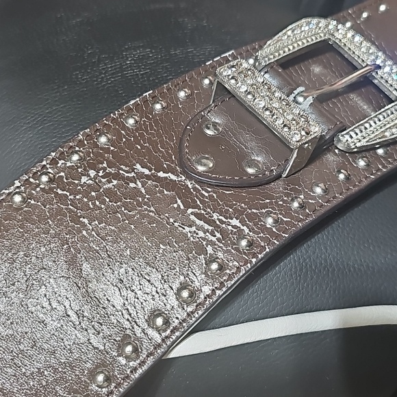 Leather belt with rhinestones sz. M/L - Picture 11 of 12